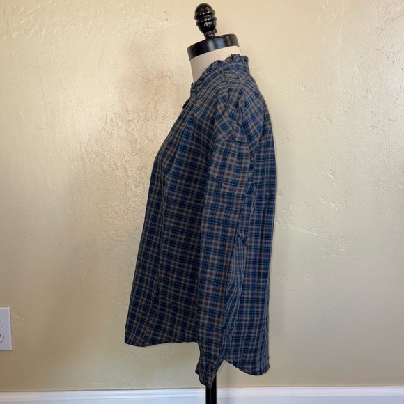Madewell Plaid Ruffle-Neck Popover Top Penny Plaid Size Medium - Picture 2 of 9